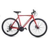 CRADIAC Machine 21 Speed 6061 Alloy Hybrid Cycle 21 Geared Bicycle for Men with Rigid Fork & Dual Disc Brake Hybrid Bike | Ideal for 15+ Years, Unisex, Frame Size : 19.5 Inch, Metalic Red